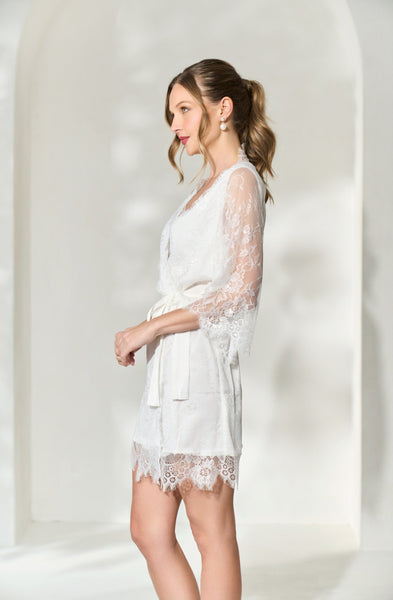a luxury french lace bridal robe in white from By Catalfo
