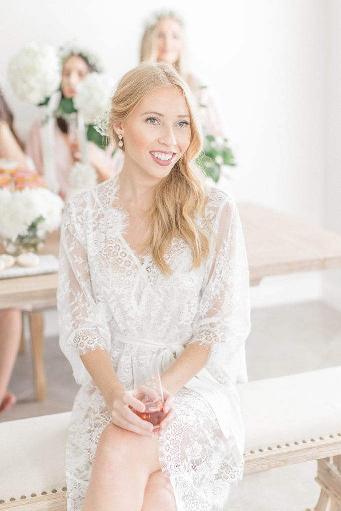 Modern lace wedding robe for brides from By Catalfo.