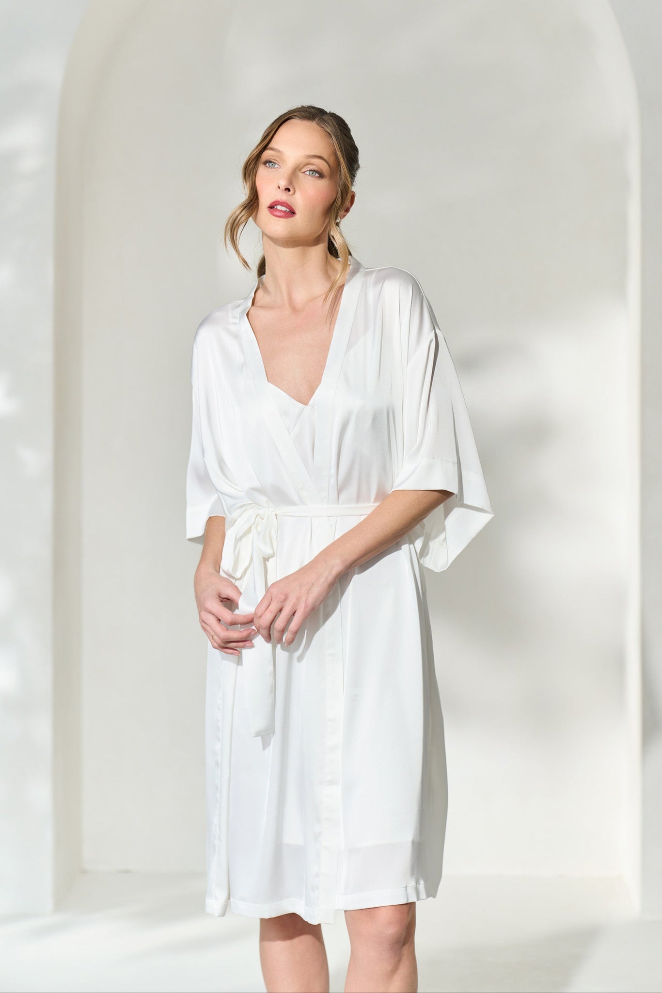silky white getting ready robe from by catalfo 