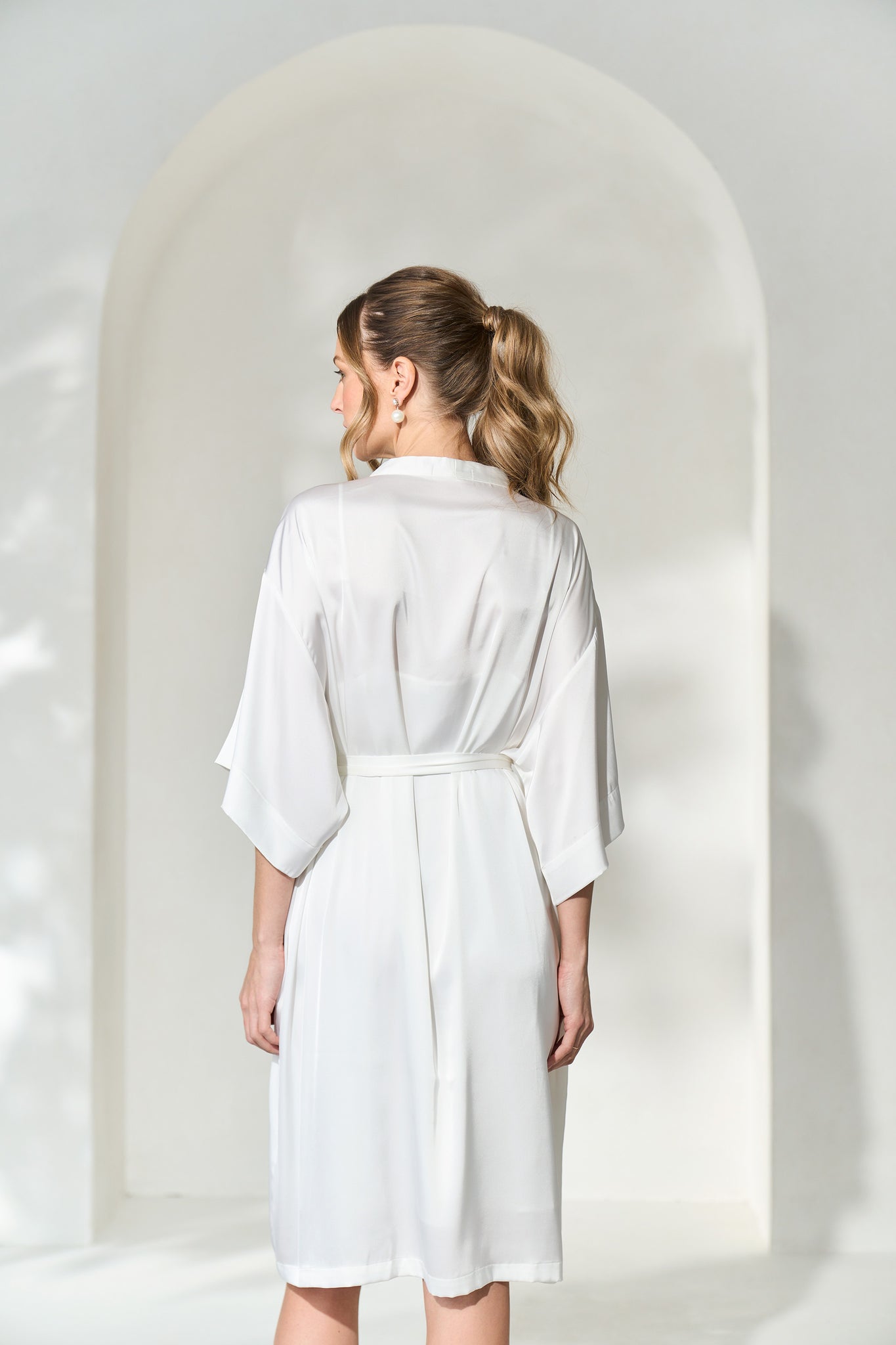 Comfy Luxe Robe back view of by catalfo white Luxe Robe