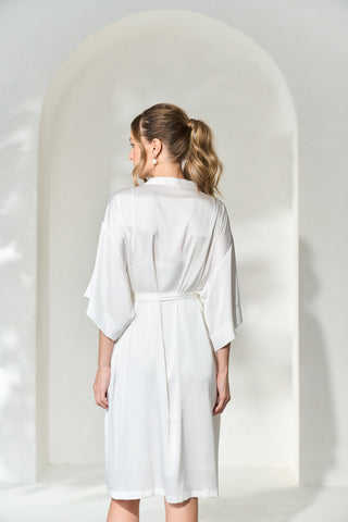 back view of by catalfo white Luxe Robe