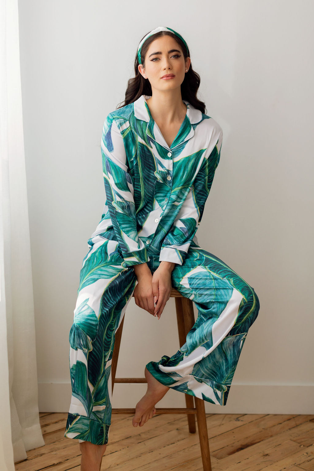 luxury palm print pajamas for women