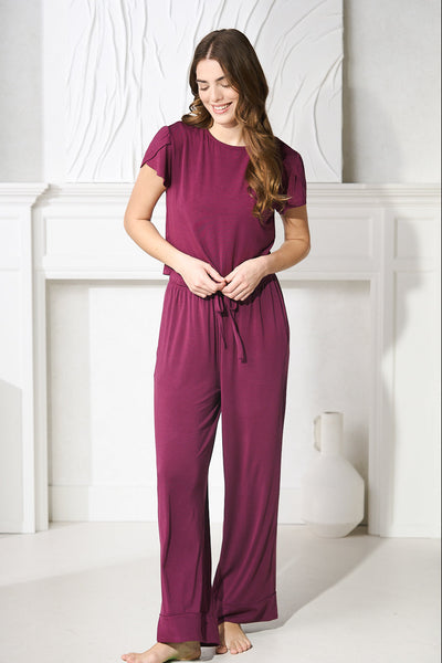 Dark Cherry, cooling short sleeve pajama set for women from By Catalfo 