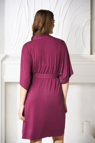 back view of By Catalfo's sustainable modal robe in Dark Cherry colour