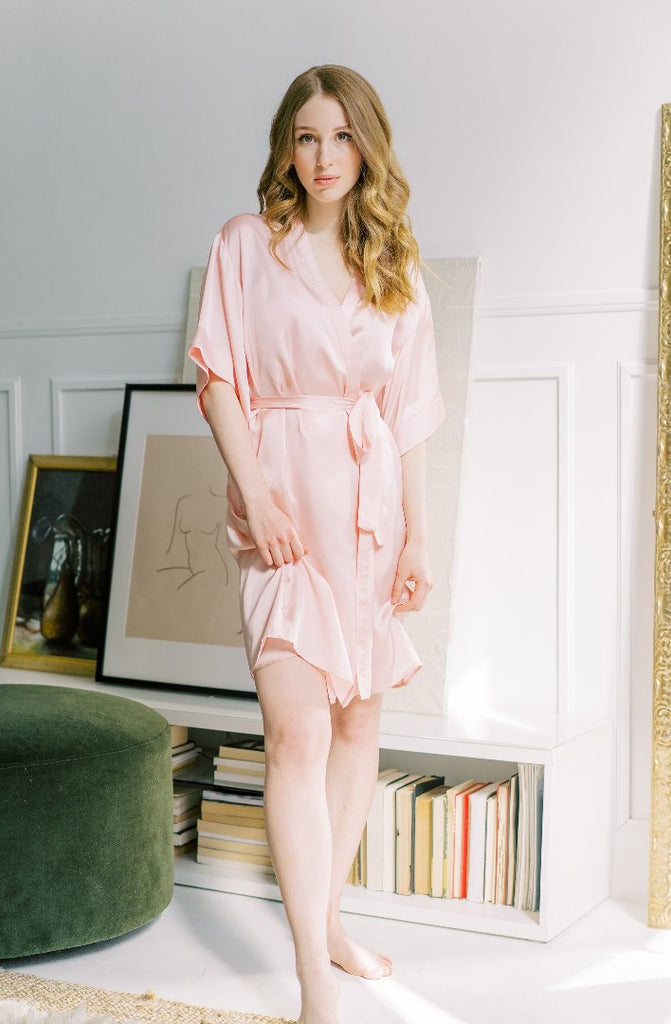 Blush pink silk robe hotsell