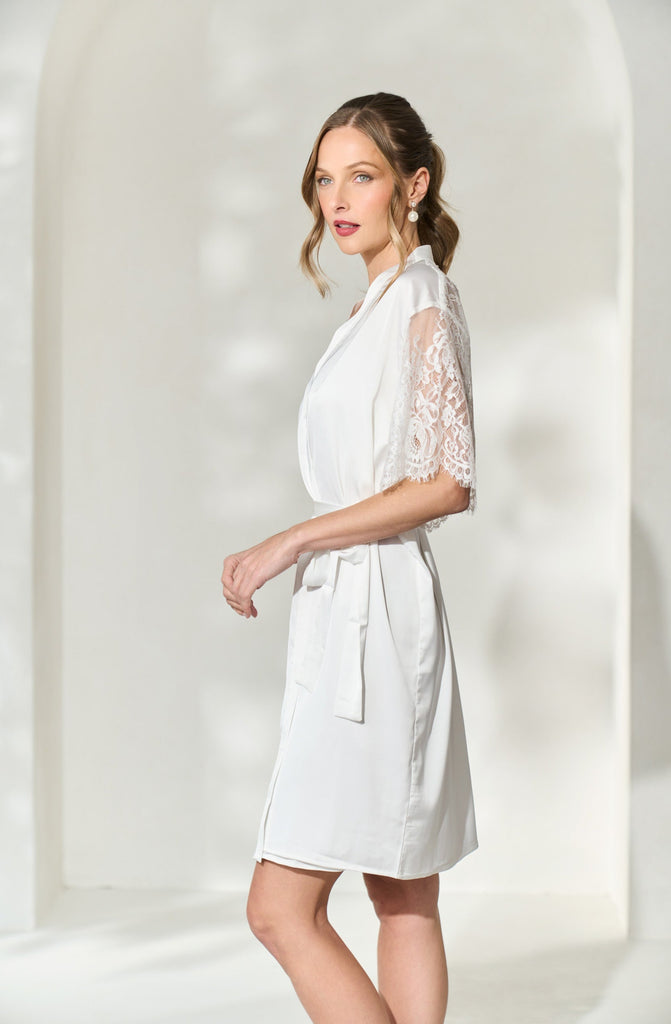 By Catalfo's Blisse bridal robe with romantic lace bell sleeves