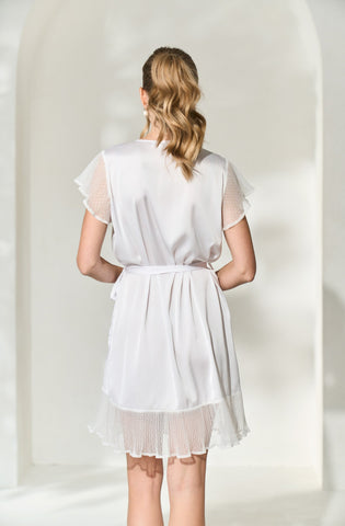 a back view of By Catalfo's Ocaria silky white bridal robe