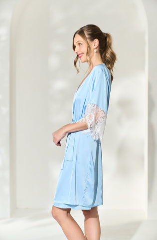 silky elegant blue bridal party robe for weddings from By Catalfo