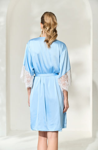 powder blue elegant bridesmaid robe for getting ready from By Catalfo in Toronto