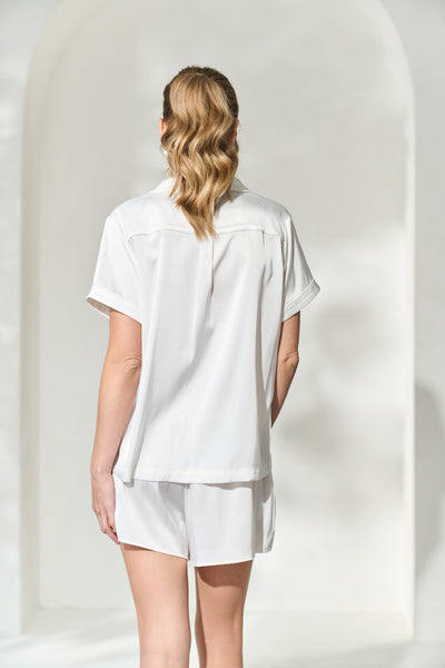 back view of by catalfo's silky white bridal pj's in Canada