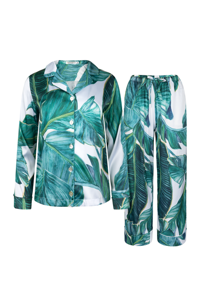 silky palm print pajamas for women