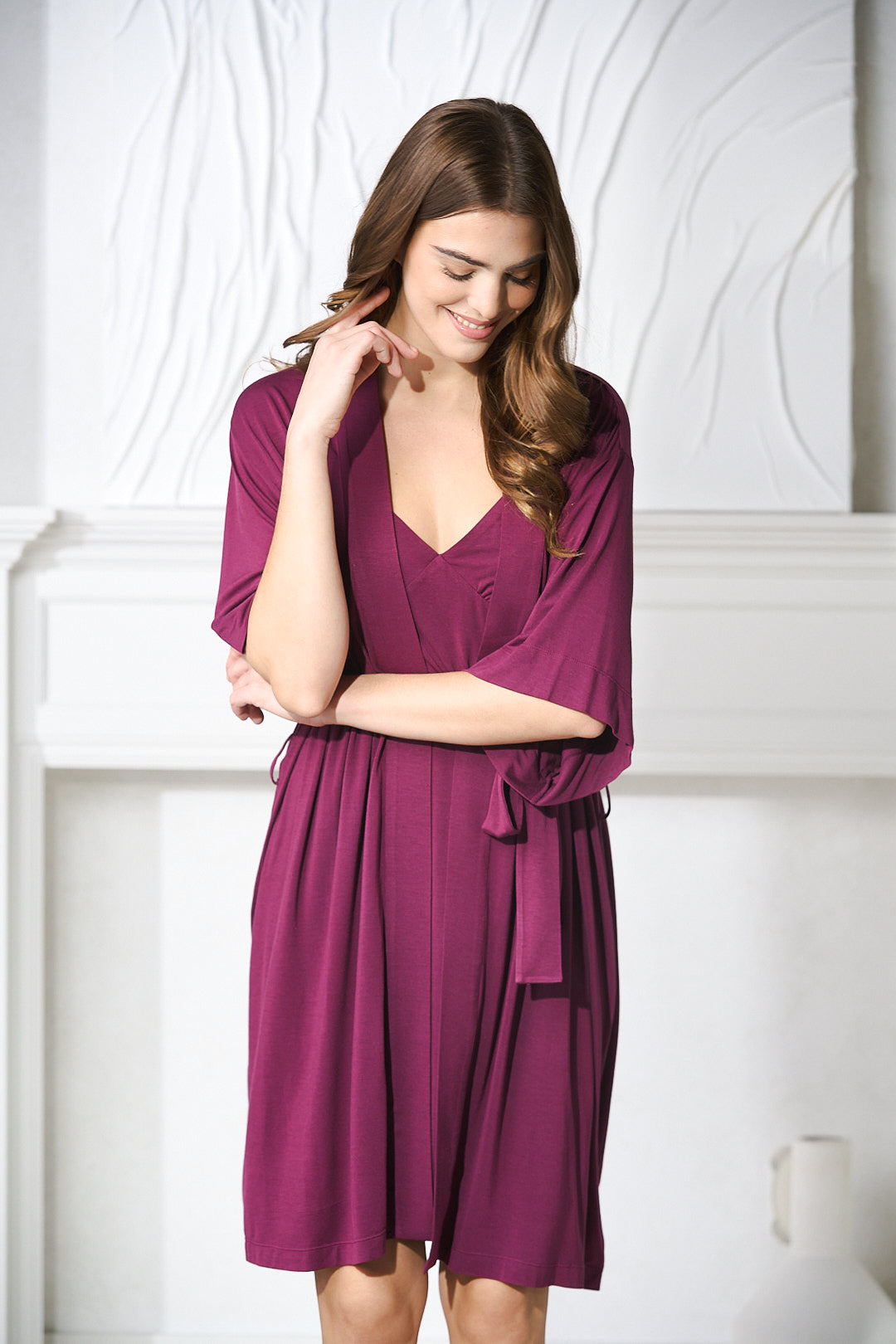 Modal Robe Fluffy ultra soft, women's modal robe in Dark Cherry from By Catalfo in Canada