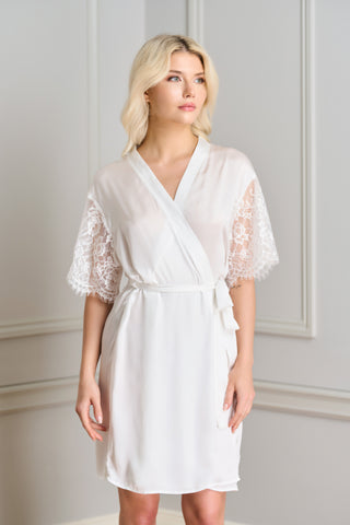 white bridal robe with lace in canada