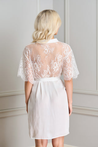 silky white wedding robe with lace in toronto