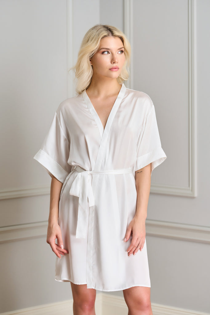 Fine Quality Robe simple white silky wedding robe in canada