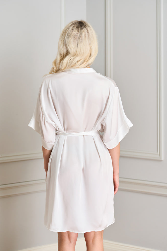 Comfy Luxe Robe back view of white simple bridal robe