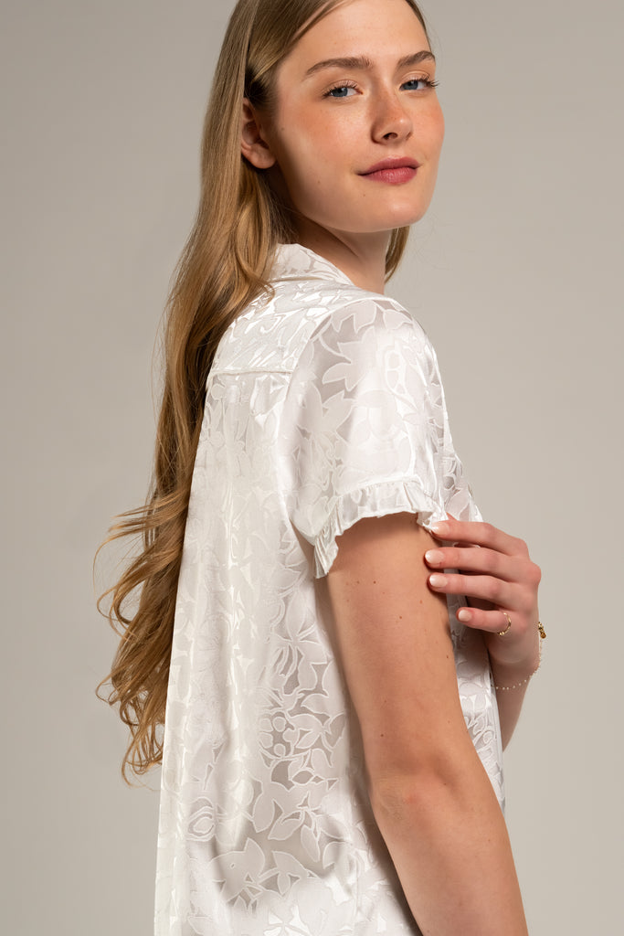 Ivory Jacquard Shortie PJs with Ruffles
