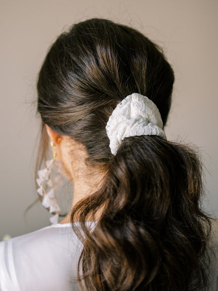 wedding day hair inspiration with a lace scrunchie for brides