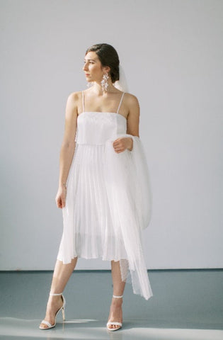 toronto modern elopement wedding dress with custom pleated skirt