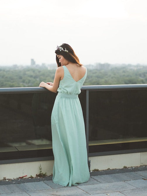 Alissa Dress (Custom Colour) | Long flowy bridesmaid dress with pockets and low back | Toronto