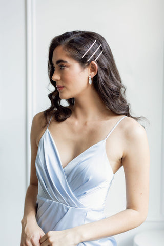 bodice details of modern bridesmaid dress with pleating detail in Toronto