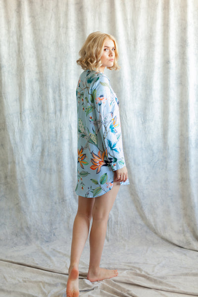 Floral print boyfriend shirt for getting-ready or beach cover up