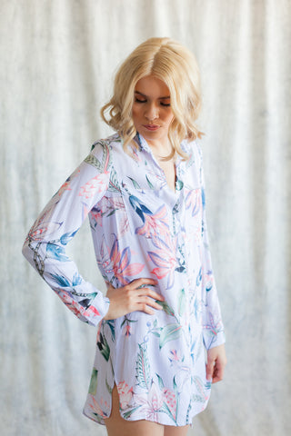 Lavender boyfriend shirt loungewear from by catalfo, for bridesmaids