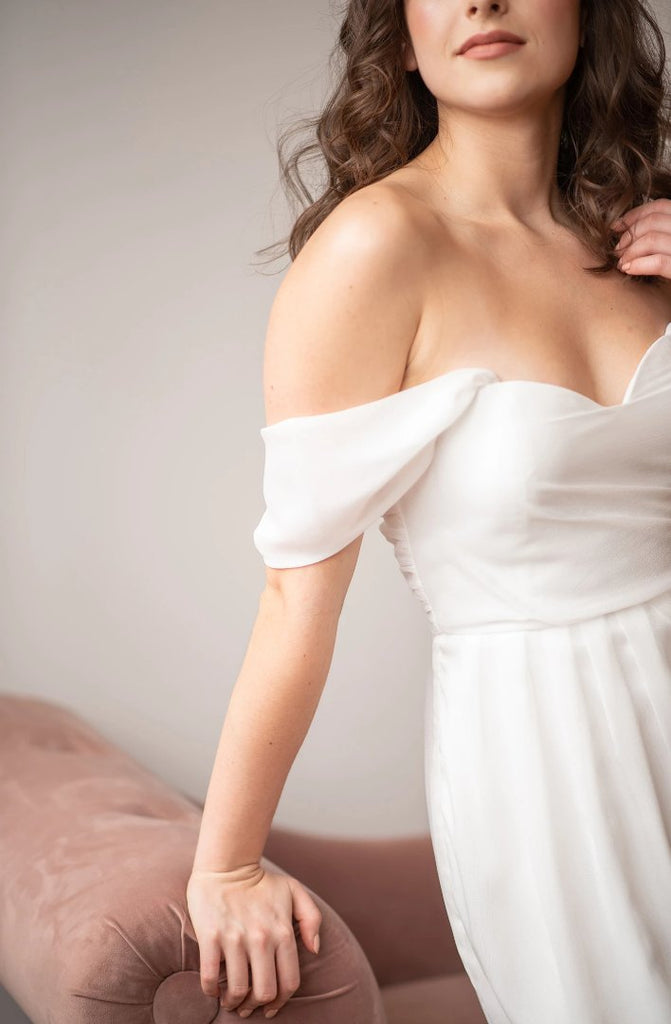 by catalfo white off the shoulder elopement dress