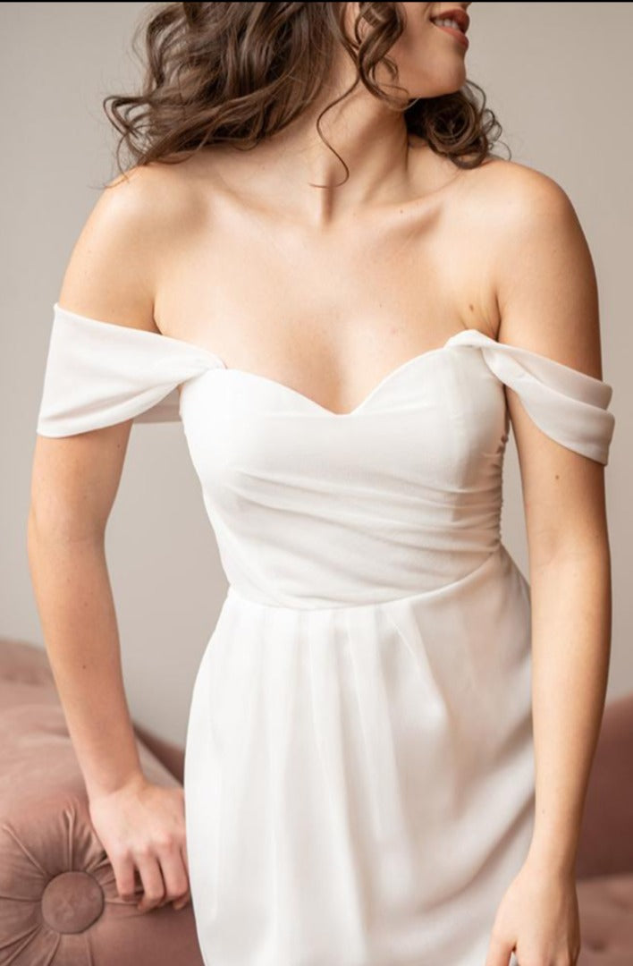 close up front view strapless midi white dress from by catalfo
