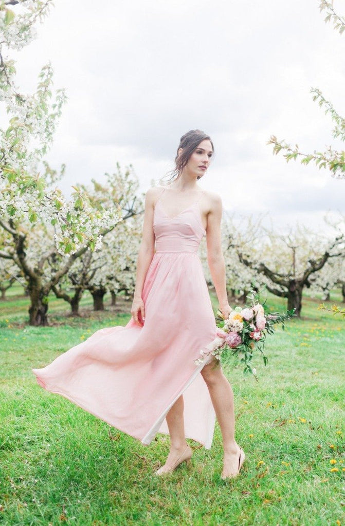 Flowy and Modern Blush bridesmaid dress from by Catalfo