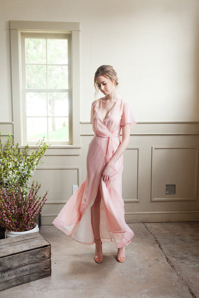 Flowy Wrap Dress in Blush, for bridesmaids | Custom colours available