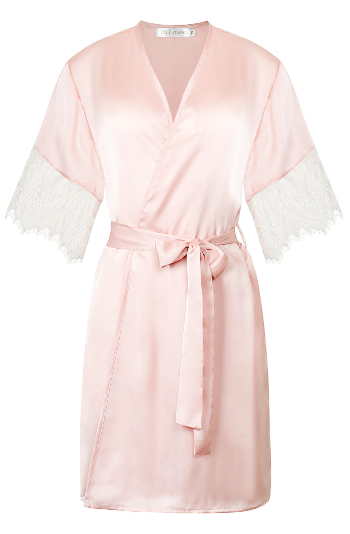 womens blush robe with lace trim from By Catalfo
