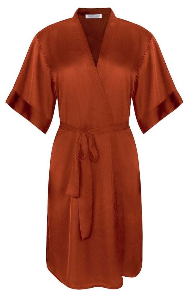 boho silky bridesmaid robe in solid copper colour