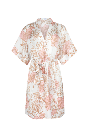 Ivory and blush floral print robe from by catalfo in toronto