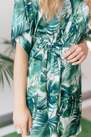 Tropical palm print loungewear robe from by catalfo in toronto