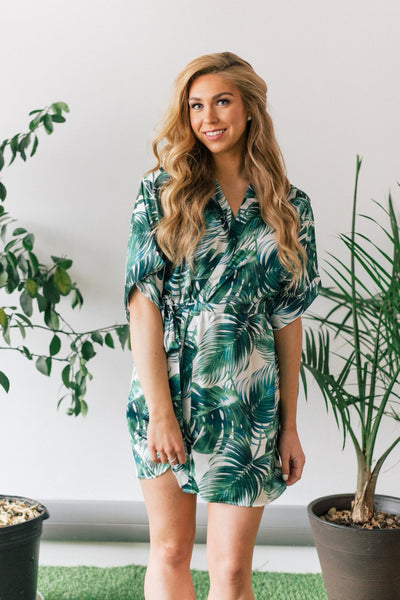 palm print getting-ready robe and loungewear in toronto, from by catalfo, for bridesmaids and destination weddings