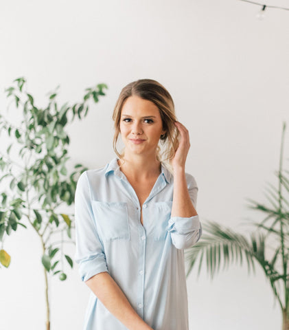 Chambray blue boyfriend shirt for getting-ready or bridesmaid gift in Toronto