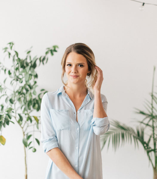 Chambray blue boyfriend shirt for getting-ready or bridesmaid gift in Toronto