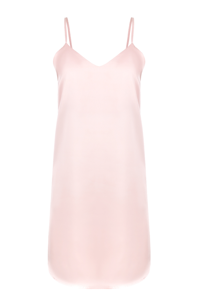 simple, silky blush slip dress