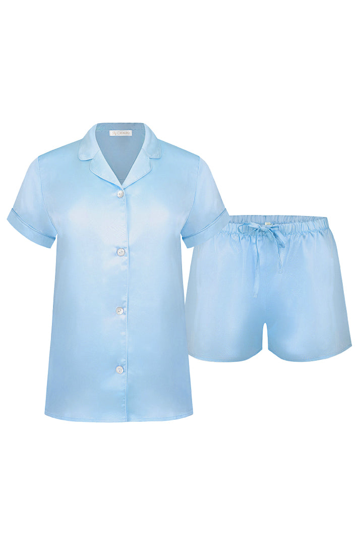 womens powder blue shortie pyjama set for summer