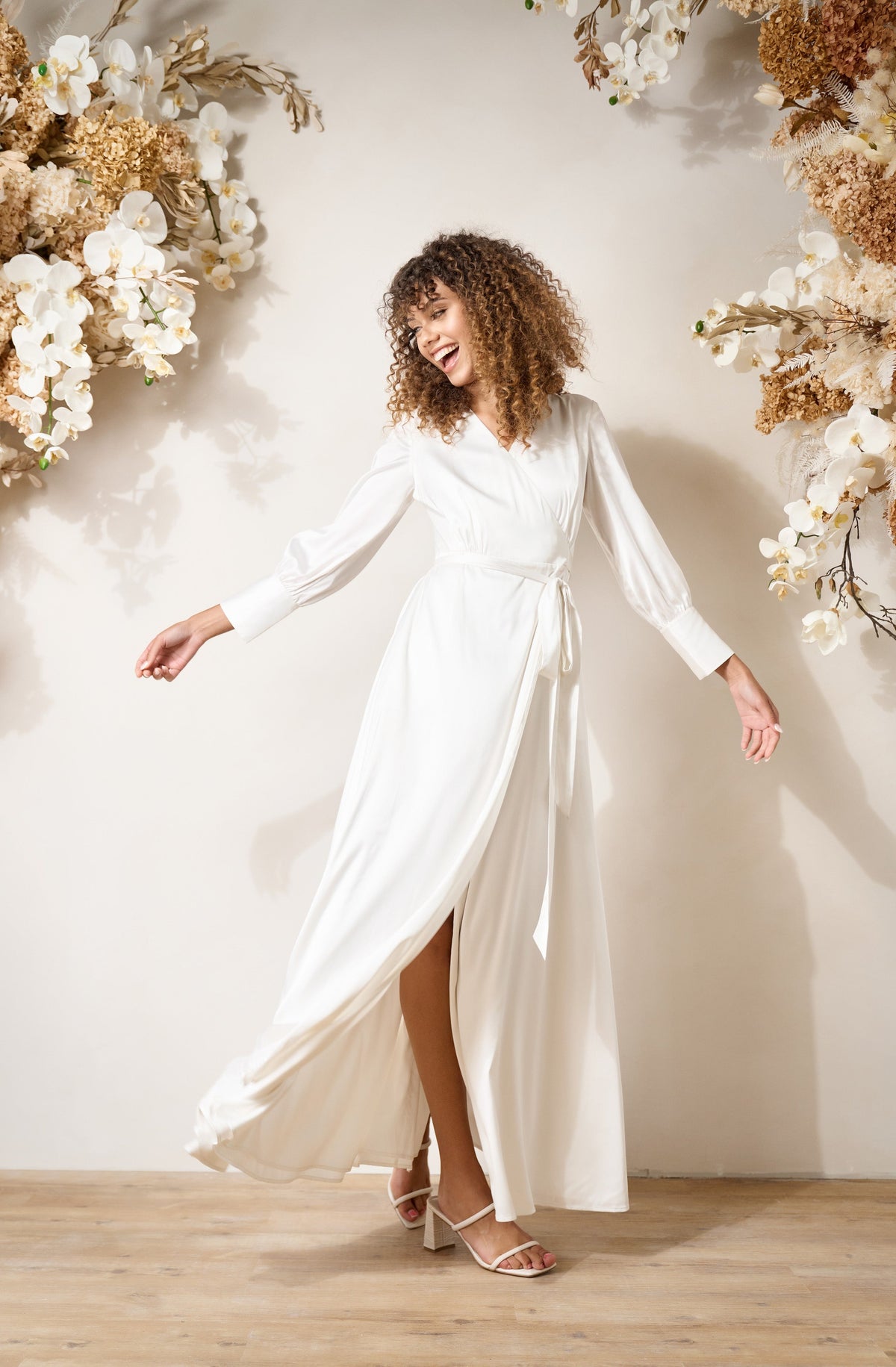 long sleeve, simple white satin wedding dress for the modern bride